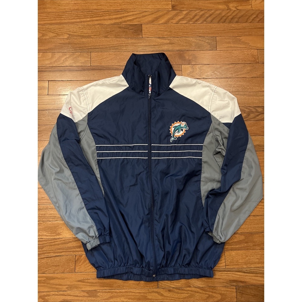 Vintage Miami Dolphins NFL G-III Windbreaker Jacket Full Zip Blue Gray Men's L